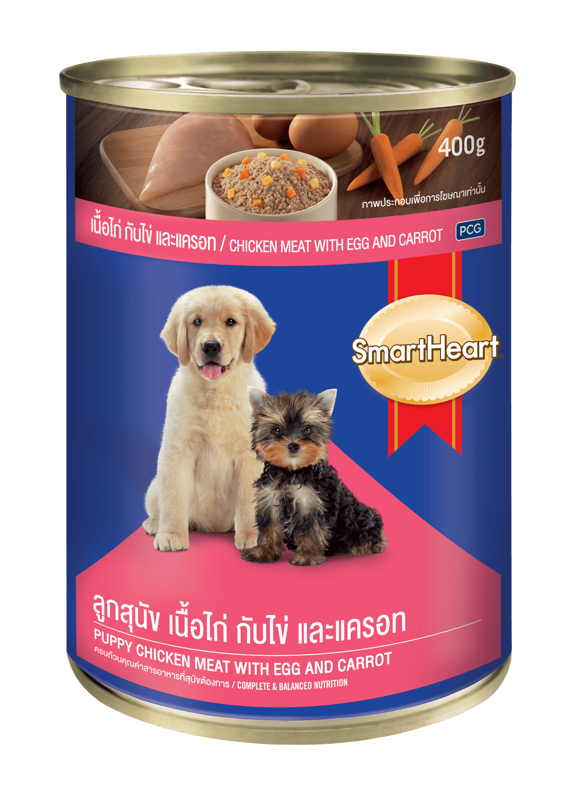 สมาร์ทฮาร์ท อาหารกระป๋อง ลูกสุนัข เนื้อไก่ ไข่ และแครอท